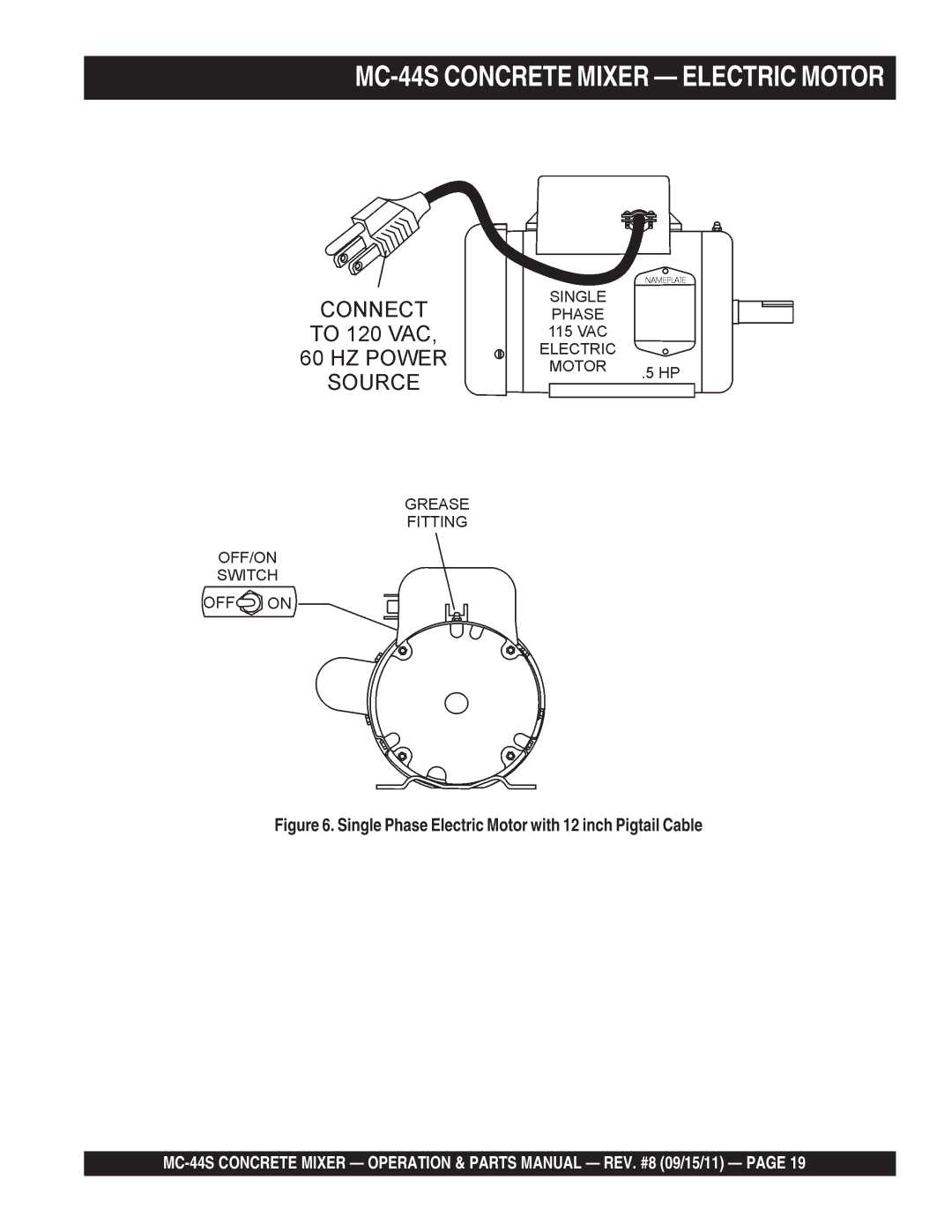 Multiquip manual MC-44S Concrete Mixer Electric Motor 