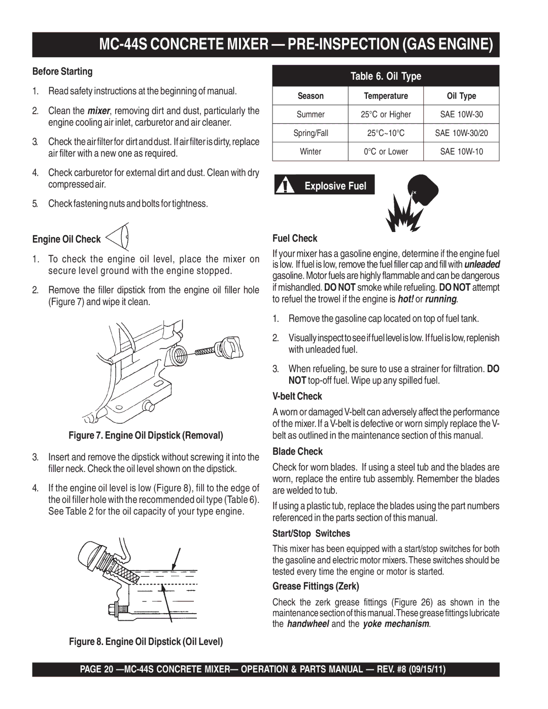 Multiquip manual MC-44S Concrete Mixer PRE-INSPECTION GAS Engine 