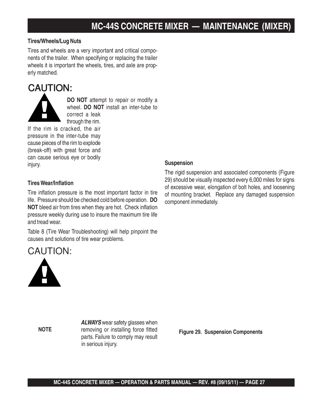 Multiquip manual MC-44S Concrete Mixer Maintenance Mixer, Tires/Wheels/Lug Nuts 