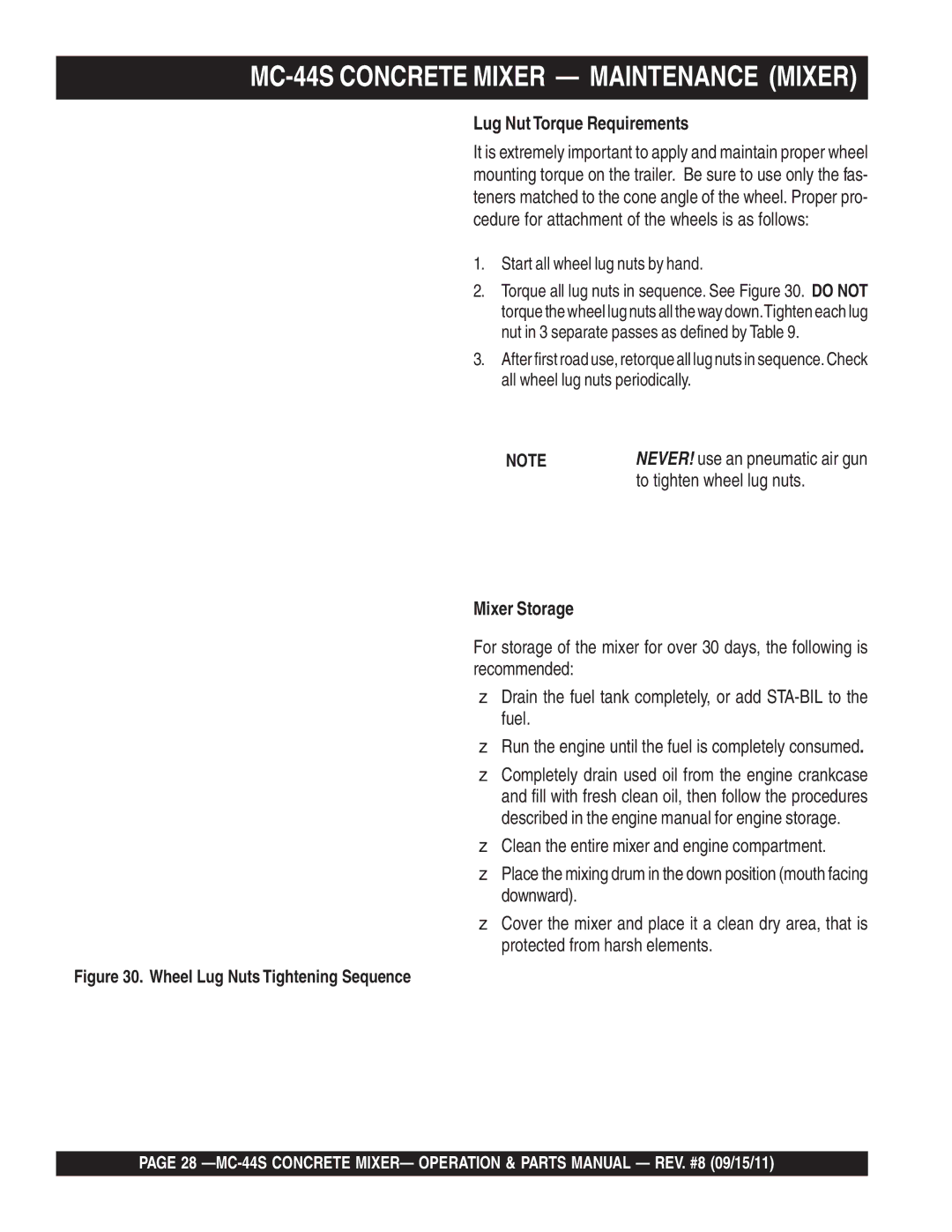 Multiquip MC-44S manual To tighten wheel lug nuts 