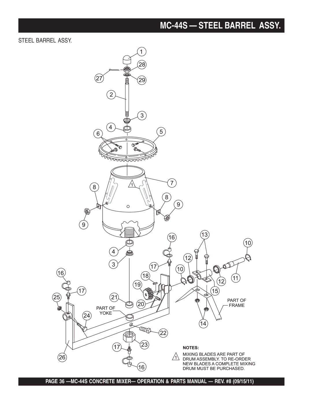 Multiquip manual MC-44S Steel Barrel Assy 