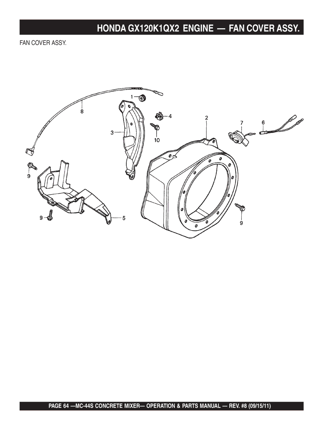 Multiquip MC-44S manual Honda GX120K1QX2 Engine FAN Cover Assy 