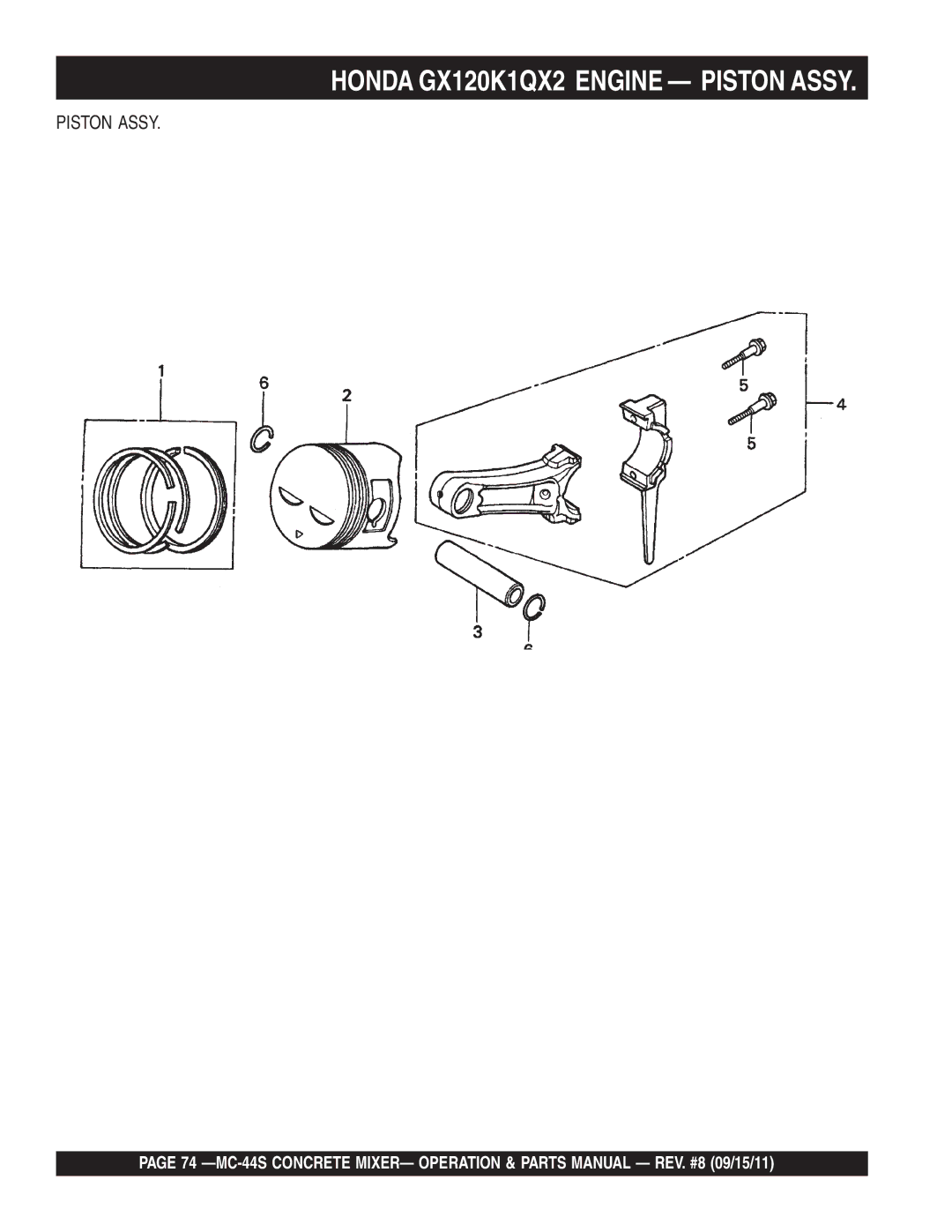 Multiquip MC-44S manual Honda GX120K1QX2 Engine Piston Assy 