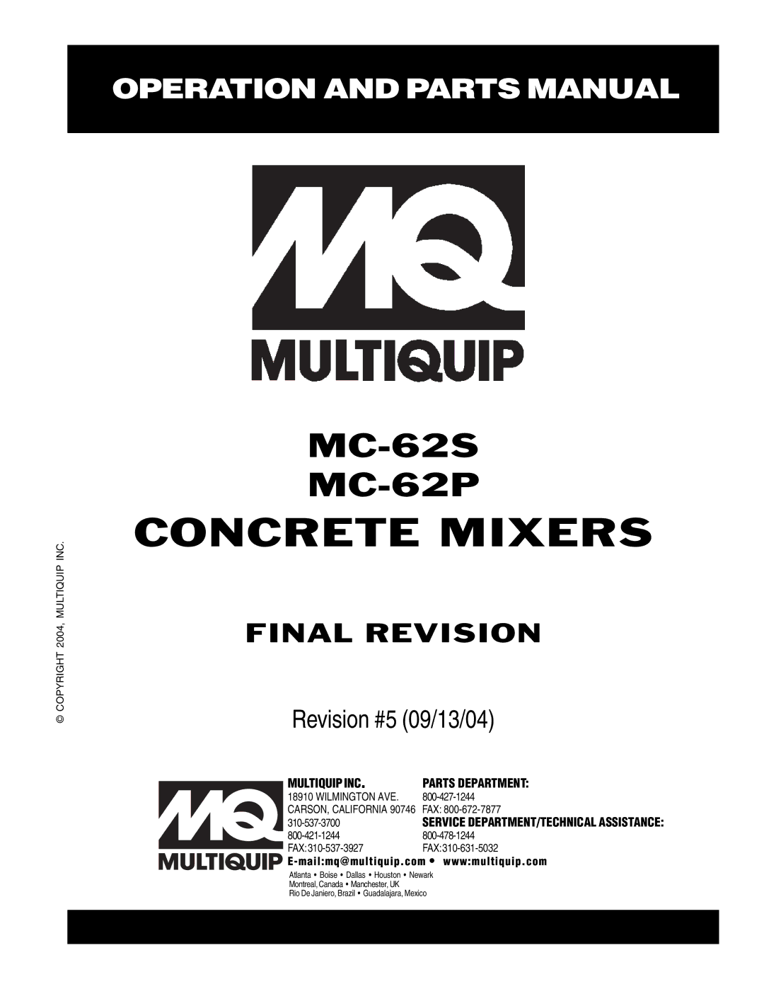 Multiquip MC-62P, MC-62S manual Concrete Mixers 