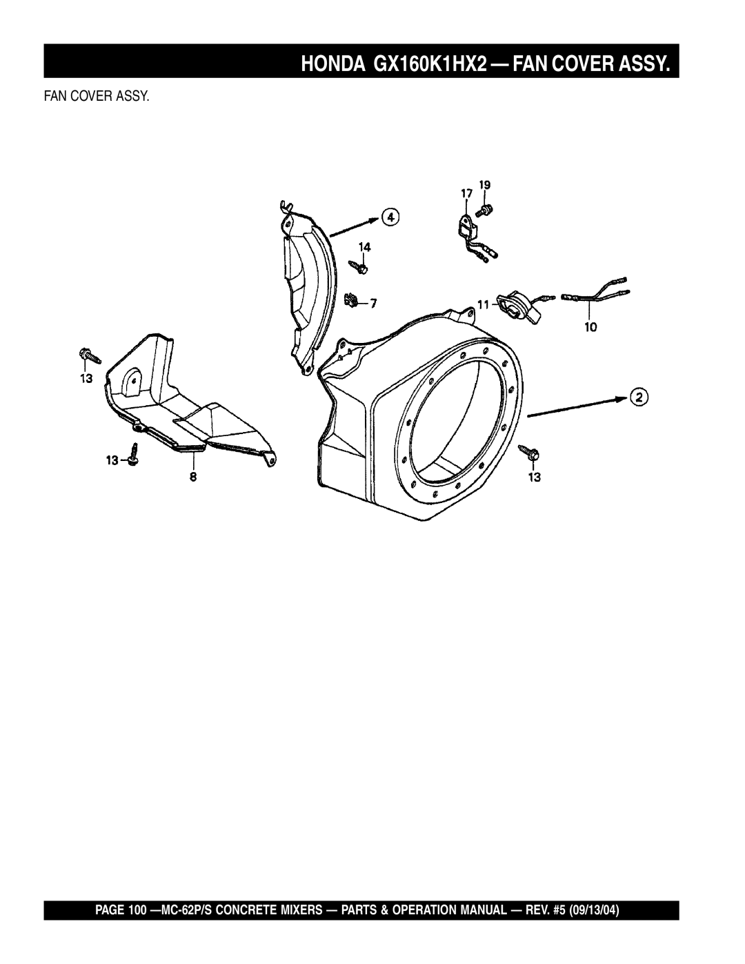 Multiquip MC-62S, MC-62P manual Honda GX160K1HX2 FAN Cover Assy 