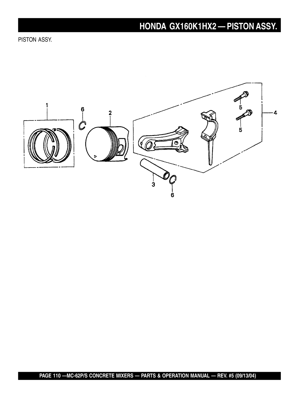 Multiquip MC-62S, MC-62P manual Honda GX160K1HX2 Piston Assy 