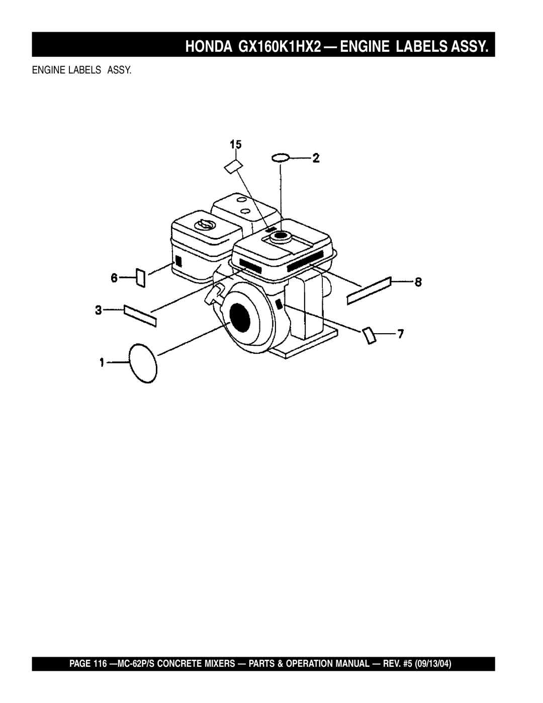 Multiquip MC-62S, MC-62P manual Engine Labels Assy 