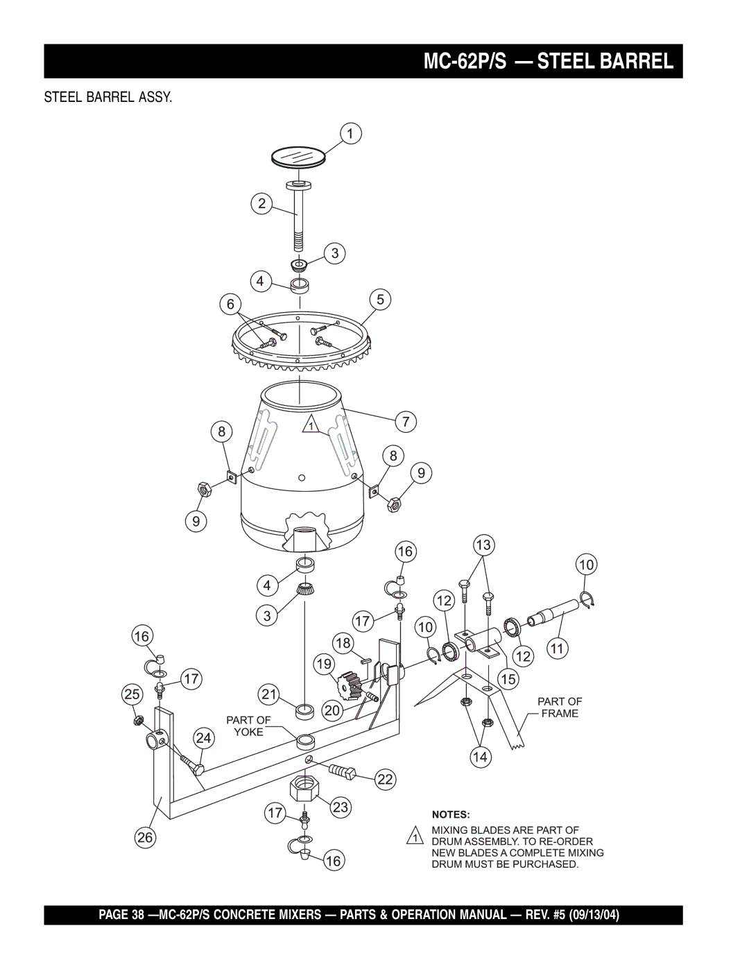 Multiquip MC-62S, MC-62P manual Steel Barrel Assy 