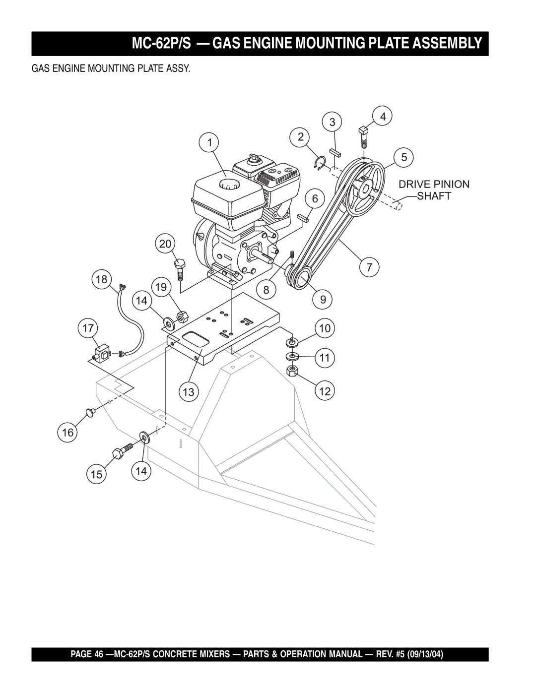 Multiquip MC-62S, MC-62P manual GAS Engine Mounting Plate Assy 