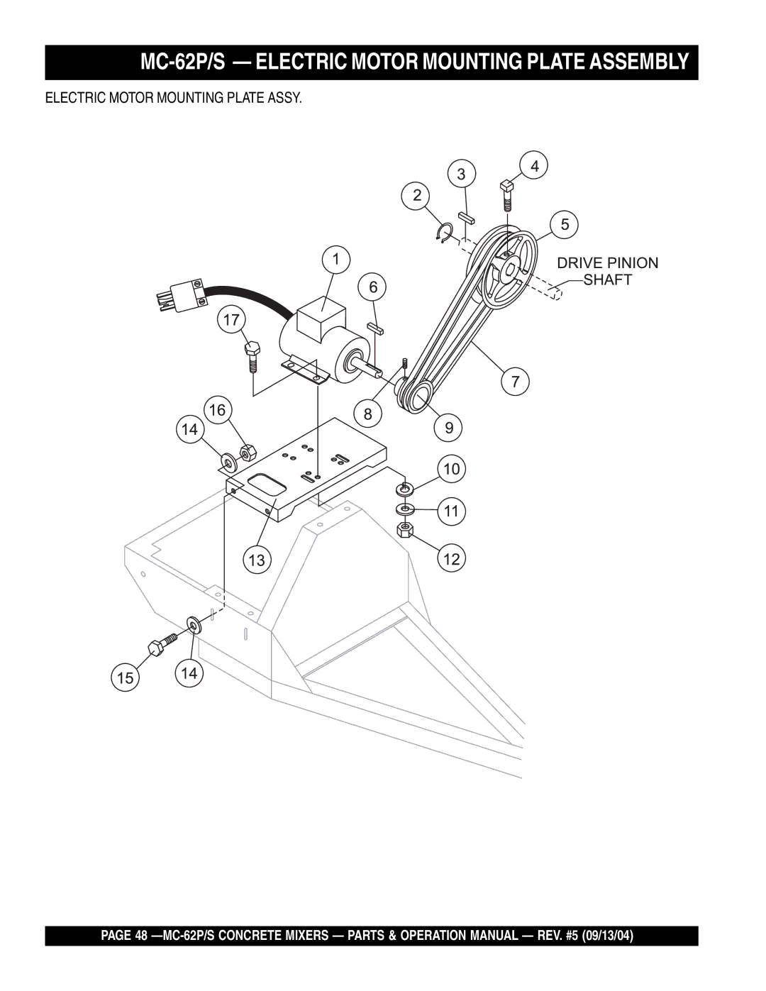 Multiquip MC-62S, MC-62P manual Electric Motor Mounting Plate Assy 