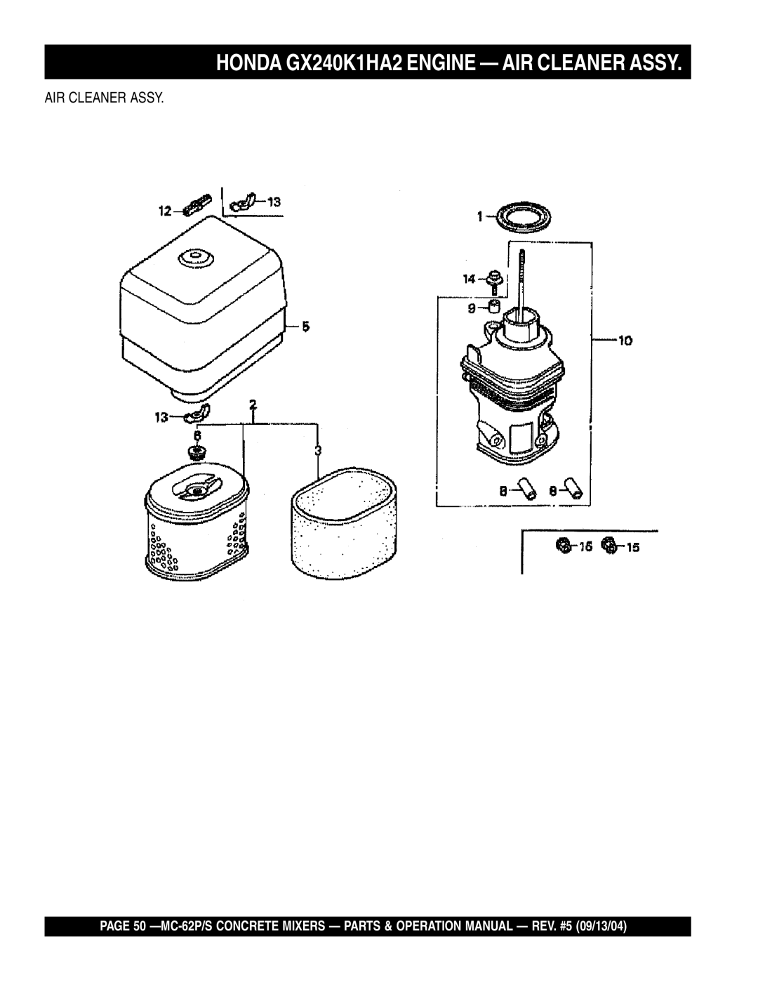 Multiquip MC-62S, MC-62P manual AIR Cleaner Assy 