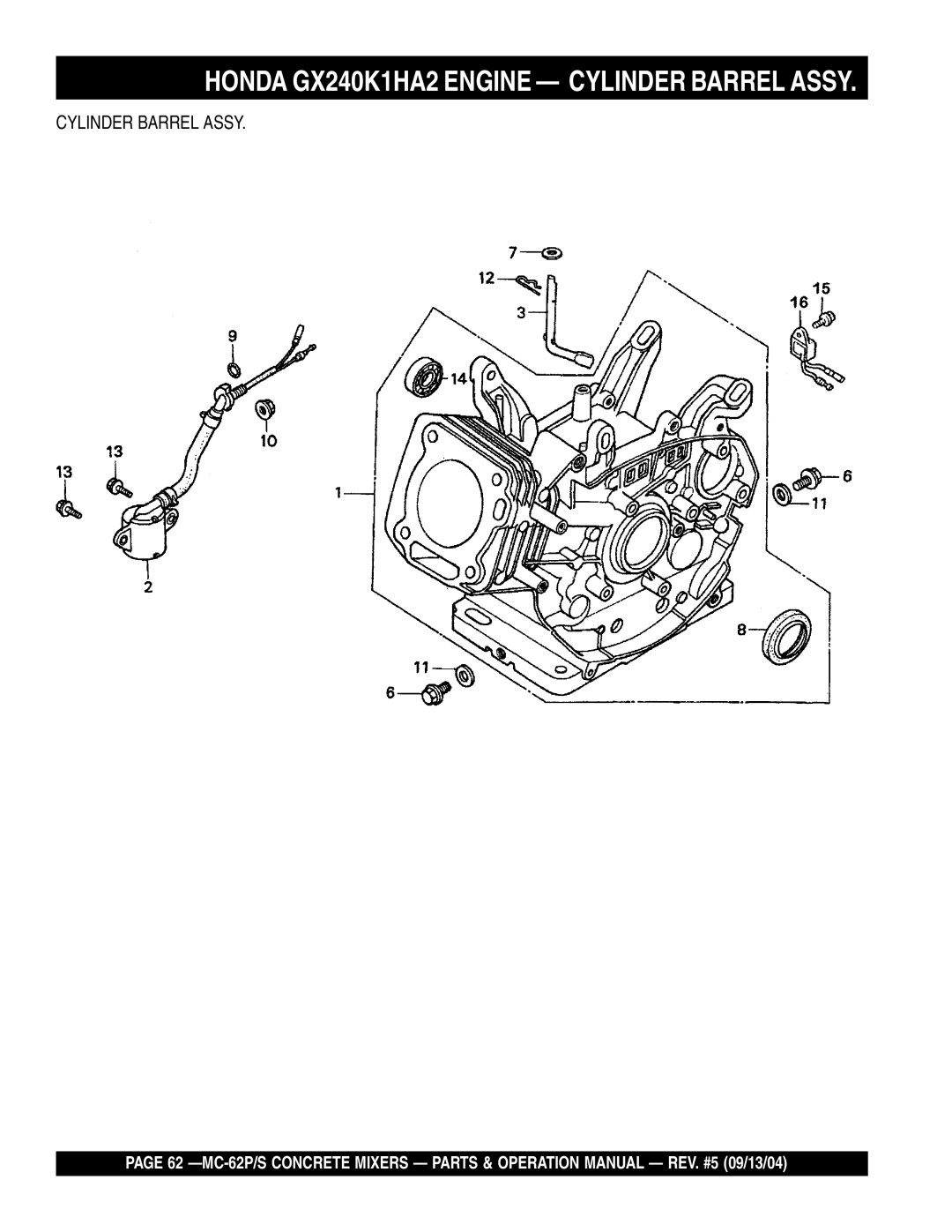 Multiquip MC-62S, MC-62P manual Cylinder Barrel Assy 