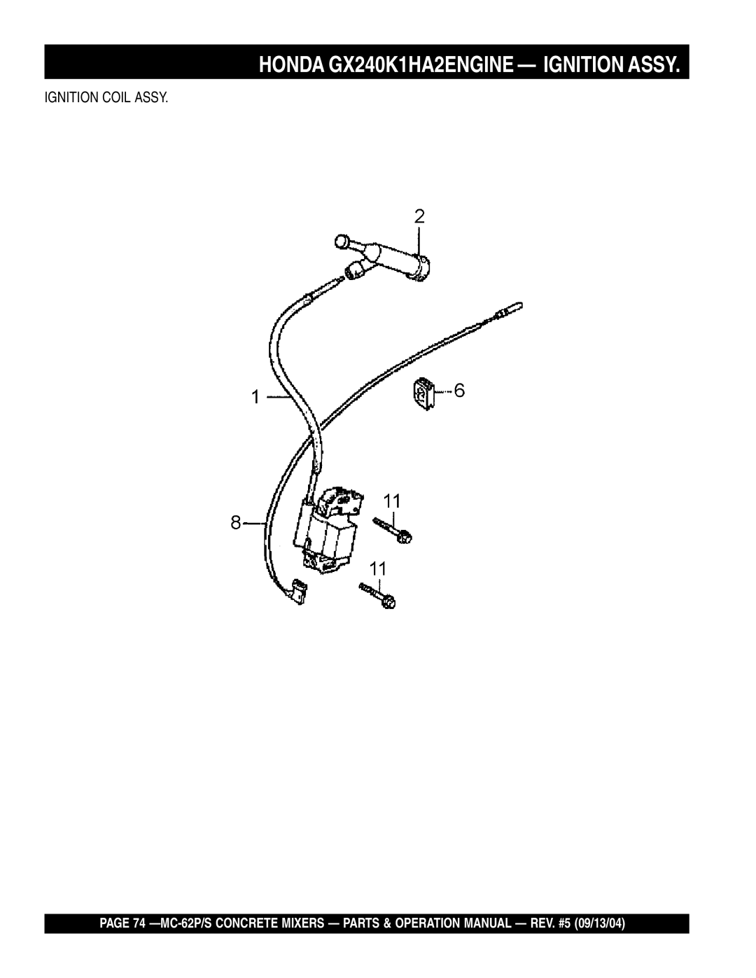 Multiquip MC-62S, MC-62P manual Ignition Coil Assy 