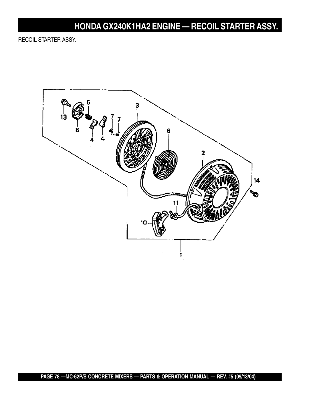 Multiquip MC-62S, MC-62P manual Recoil Starter Assy 