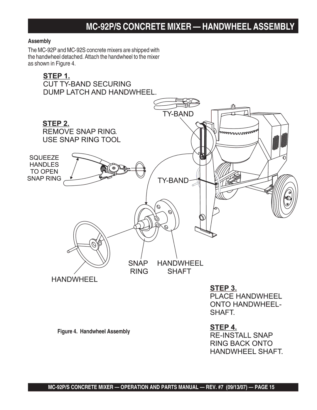 Multiquip MC-92S manual MC-92P/S Concrete Mixer Handwheel Assembly 