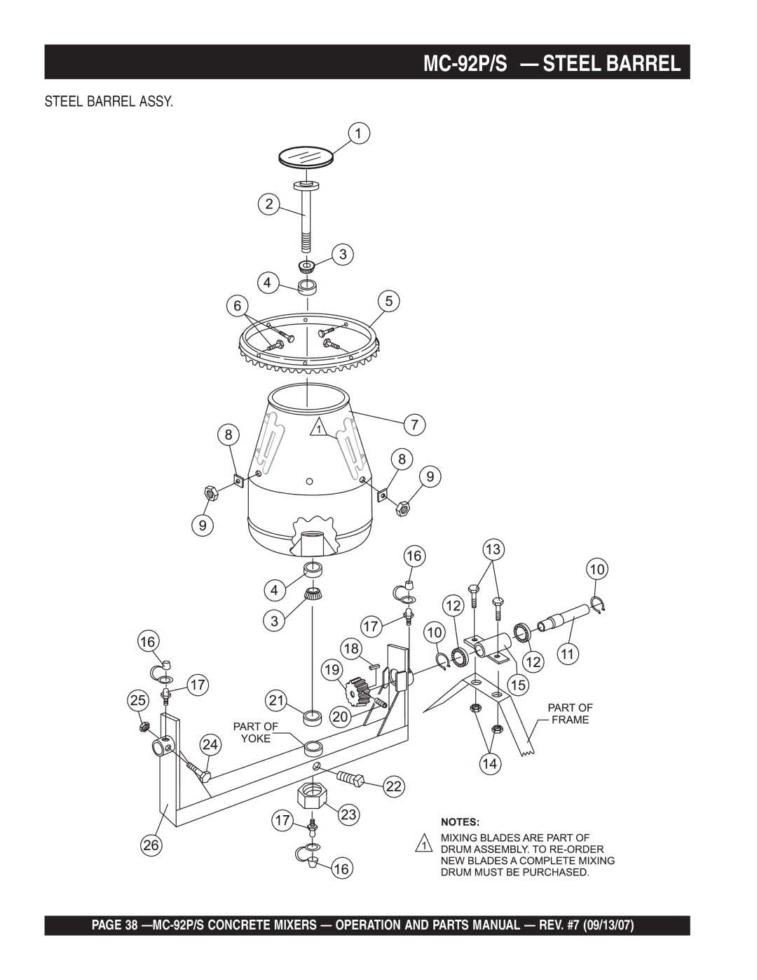 Multiquip MC-92S manual MC-92P/S Steel Barrel, Steel Barrel Assy 