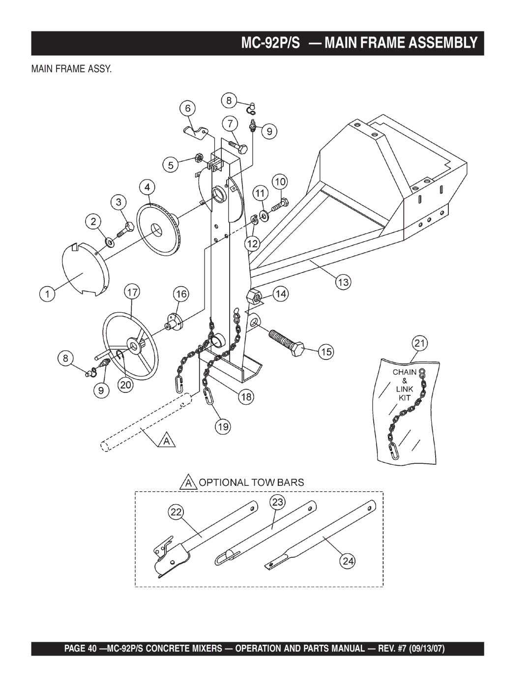 Multiquip MC-92S manual MC-92P/S Main Frame Assembly, Main Frame Assy 