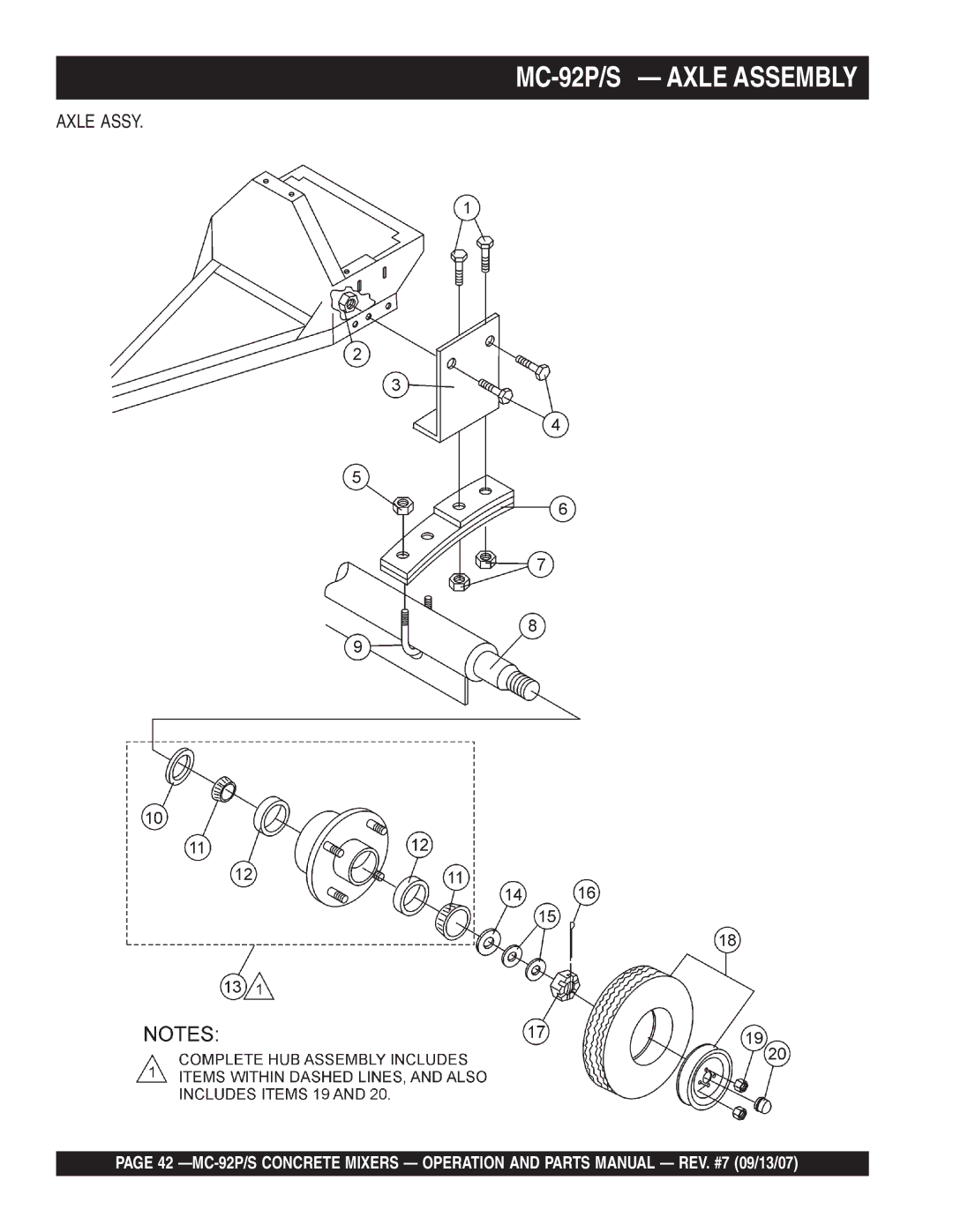 Multiquip MC-92S manual MC-92P/S Axle Assembly, Axle Assy 