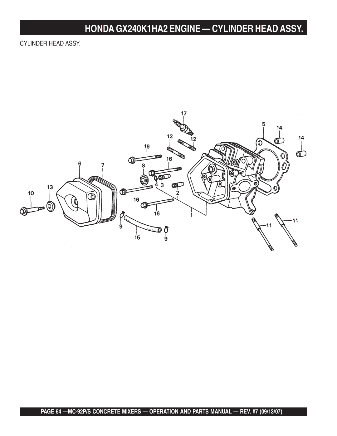 Multiquip MC-92S, MC-92P manual Honda GX240K1HA2 Engine Cylinder Head Assy 