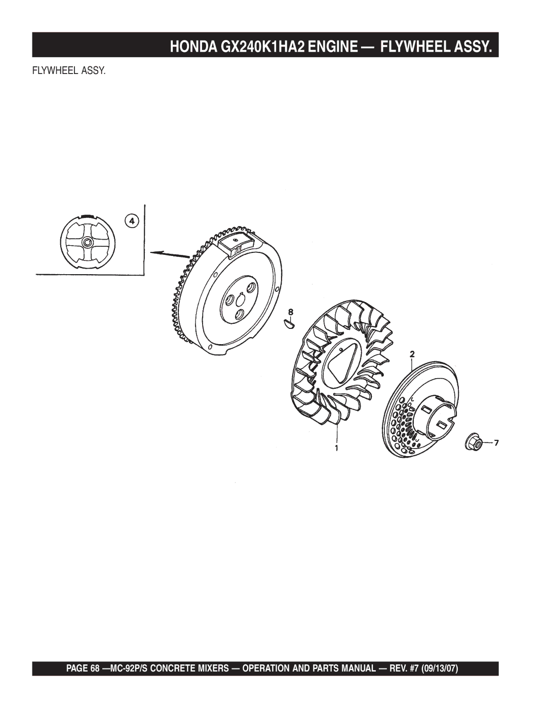 Multiquip MC-92S, MC-92P manual Honda GX240K1HA2 Engine Flywheel Assy 