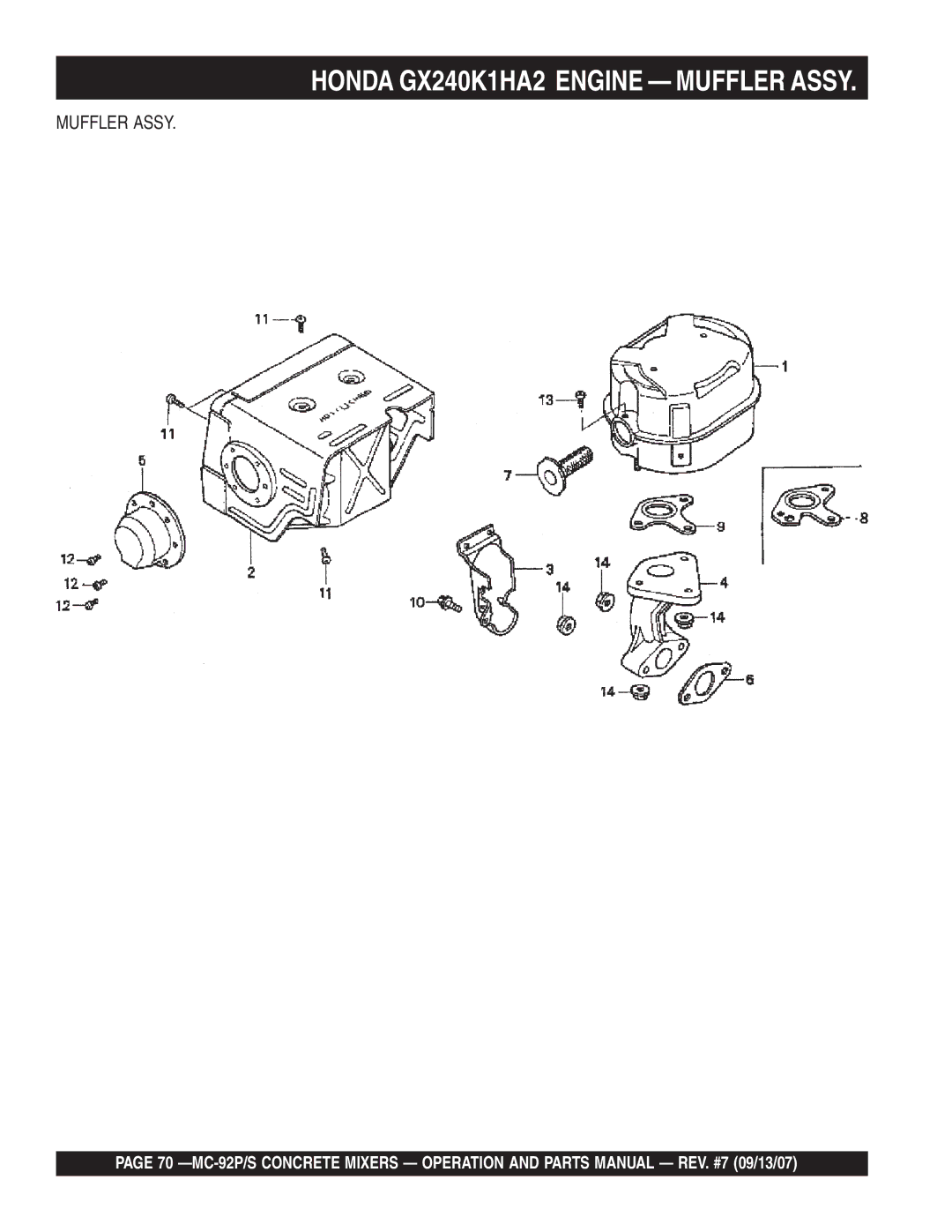 Multiquip MC-92S, MC-92P manual Honda GX240K1HA2 Engine Muffler Assy 