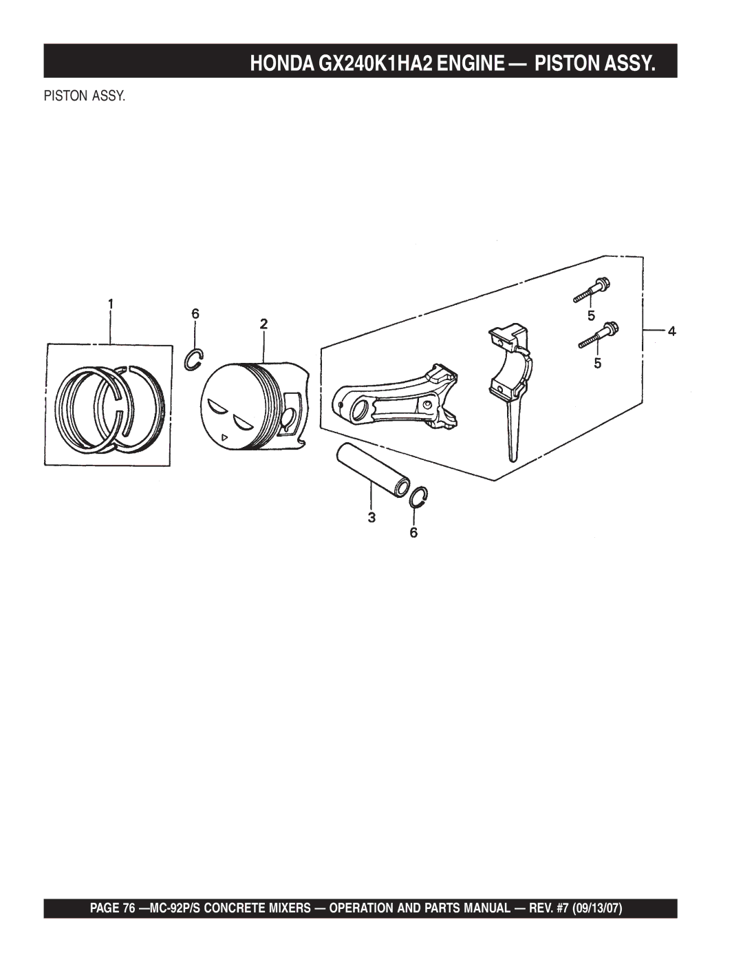 Multiquip MC-92S, MC-92P manual Honda GX240K1HA2 Engine Piston Assy 