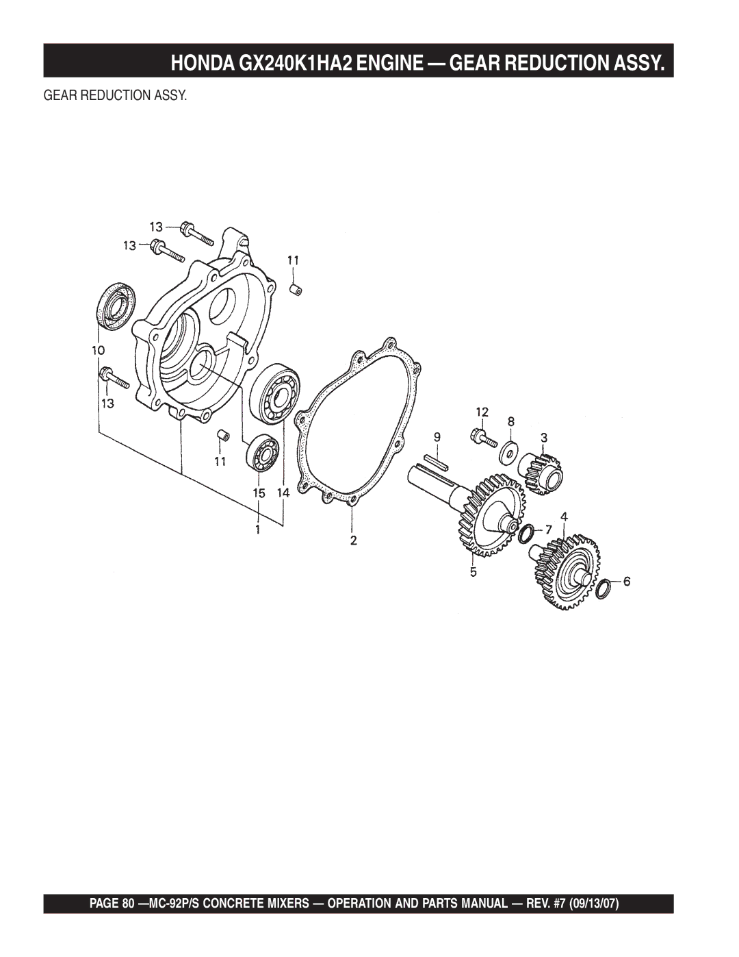 Multiquip MC-92S, MC-92P manual Honda GX240K1HA2 Engine Gear Reduction Assy 