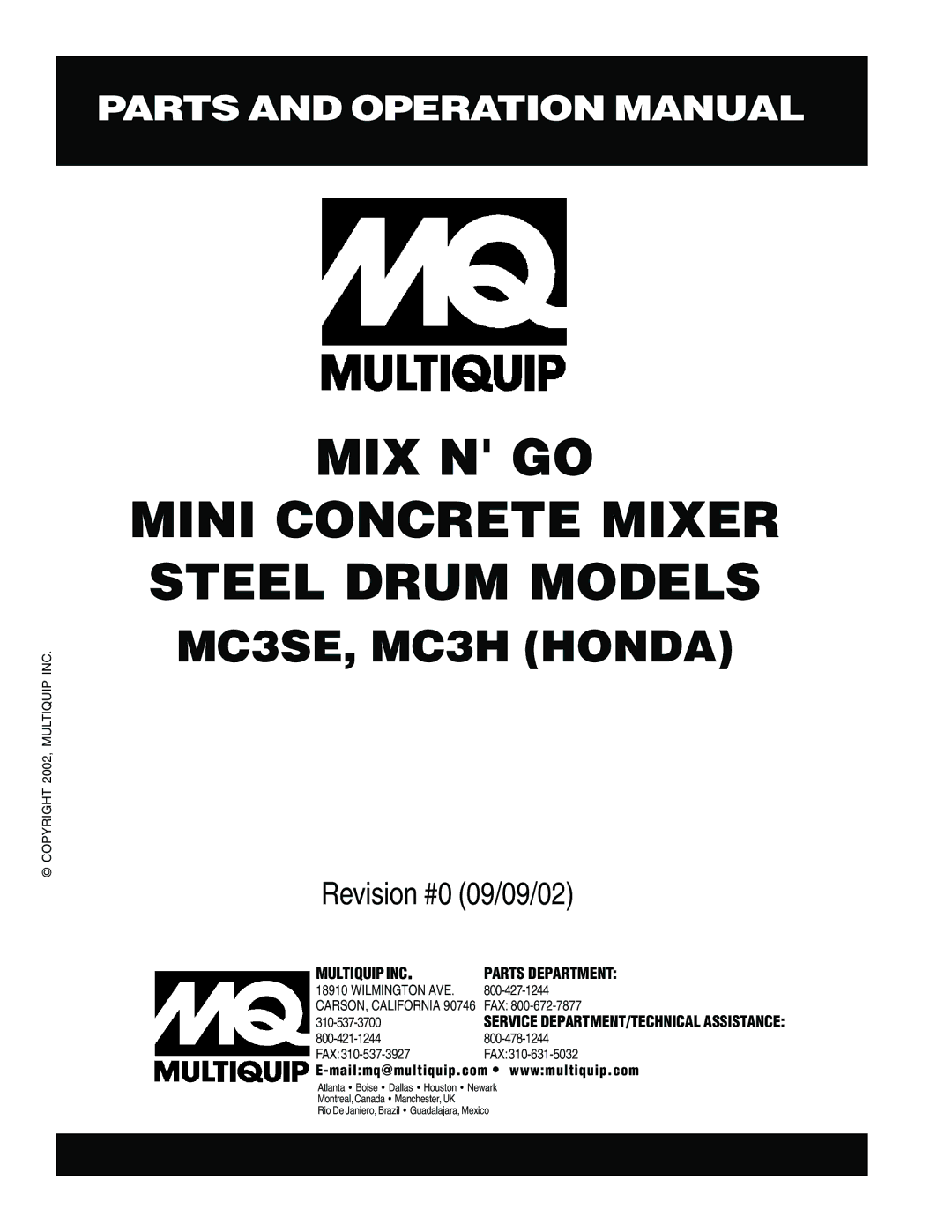 Multiquip MC3SE, MC3H operation manual MIX N GO Mini Concrete Mixer Steel Drum Models 