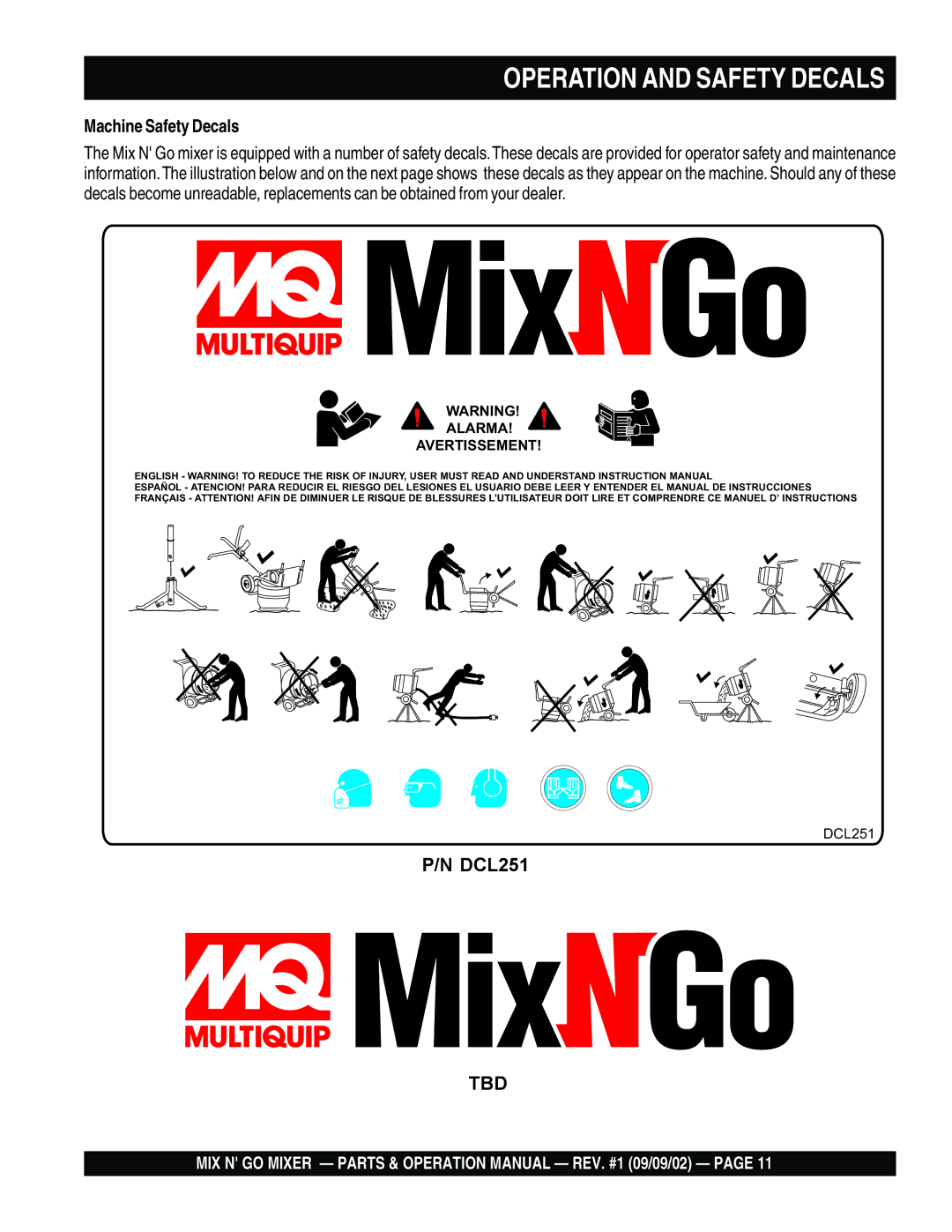 Multiquip MC3SE, MC3H operation manual Operation and Safety Decals, Machine Safety Decals 