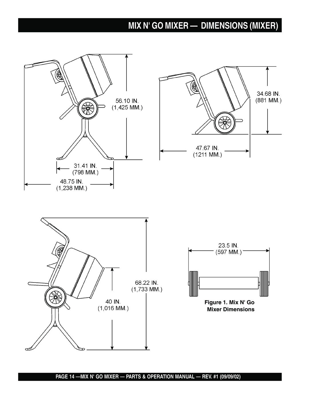 Multiquip MC3H, MC3SE operation manual MIX N GO Mixer Dimensions Mixer 