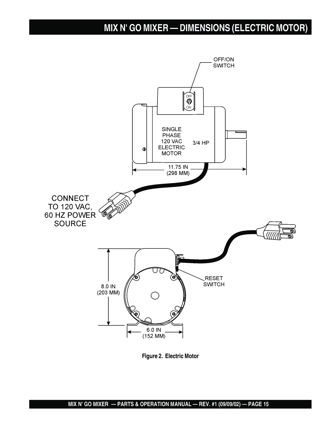 Multiquip MC3SE, MC3H operation manual MIX N GO Mixer Dimensions Electric Motor 