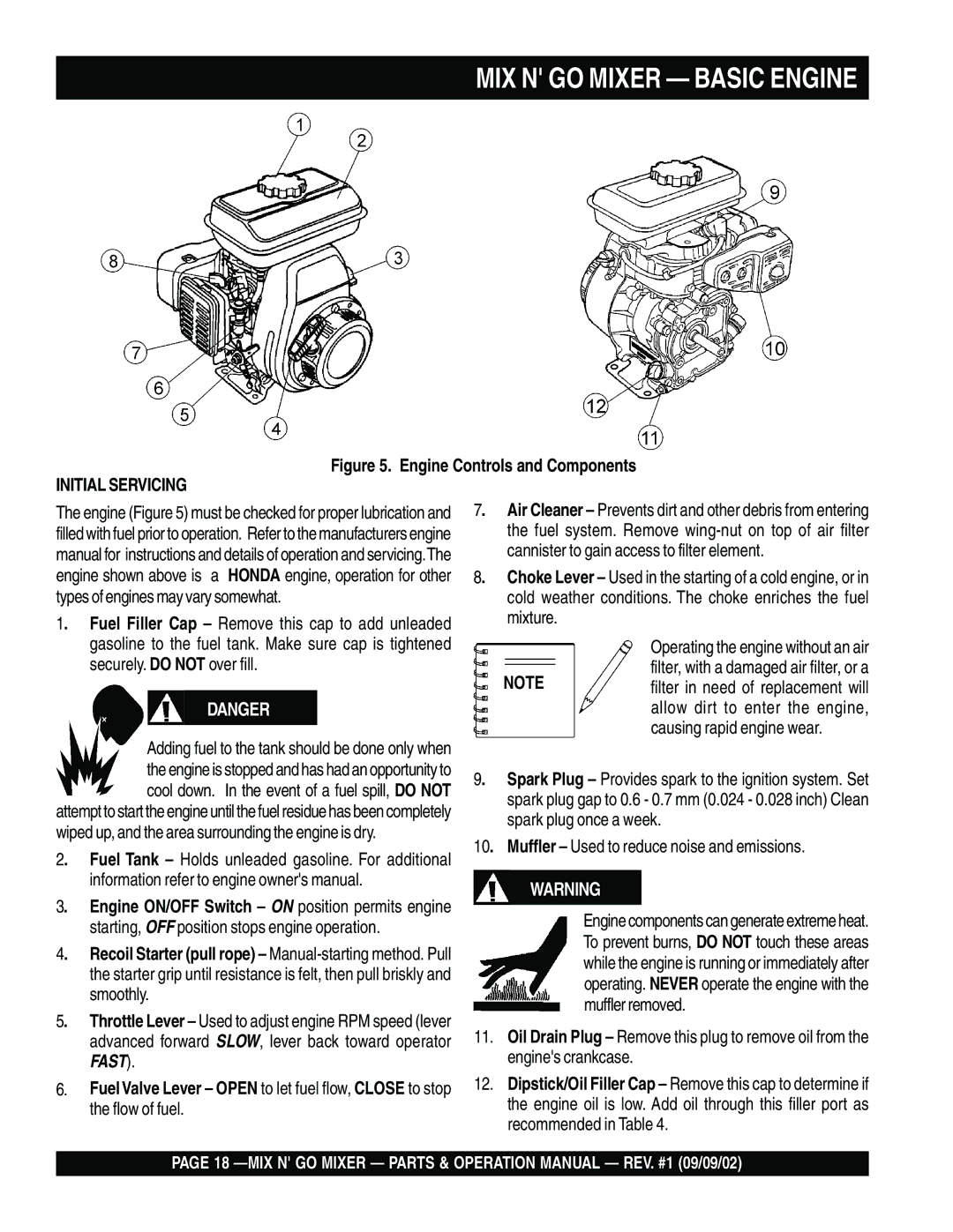 Multiquip MC3H, MC3SE operation manual MIX N GO Mixer Basic Engine 