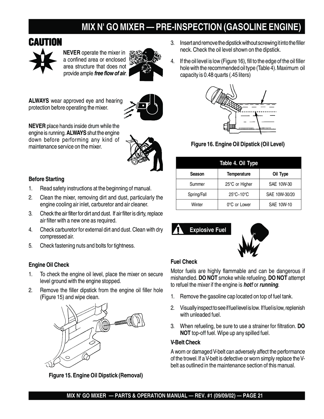 Multiquip MC3SE, MC3H operation manual Before Starting, Engine Oil Check, Belt Check 