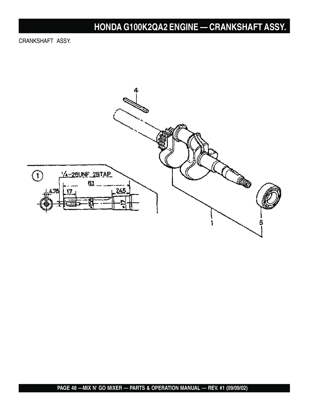 Multiquip MC3H, MC3SE operation manual Honda G100K2QA2 Engine Crankshaft Assy 