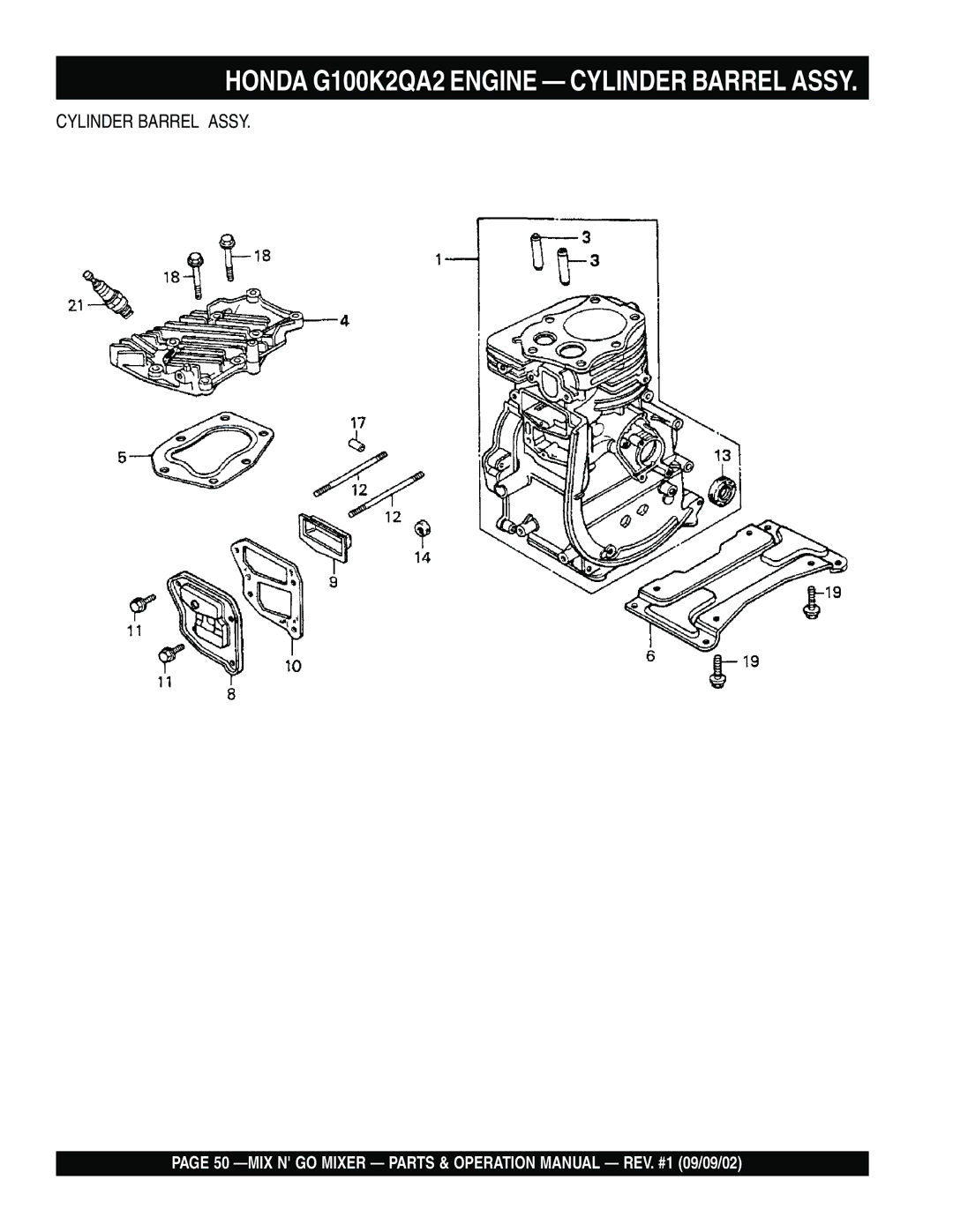 Multiquip MC3H, MC3SE operation manual Honda G100K2QA2 Engine Cylinder Barrel Assy 