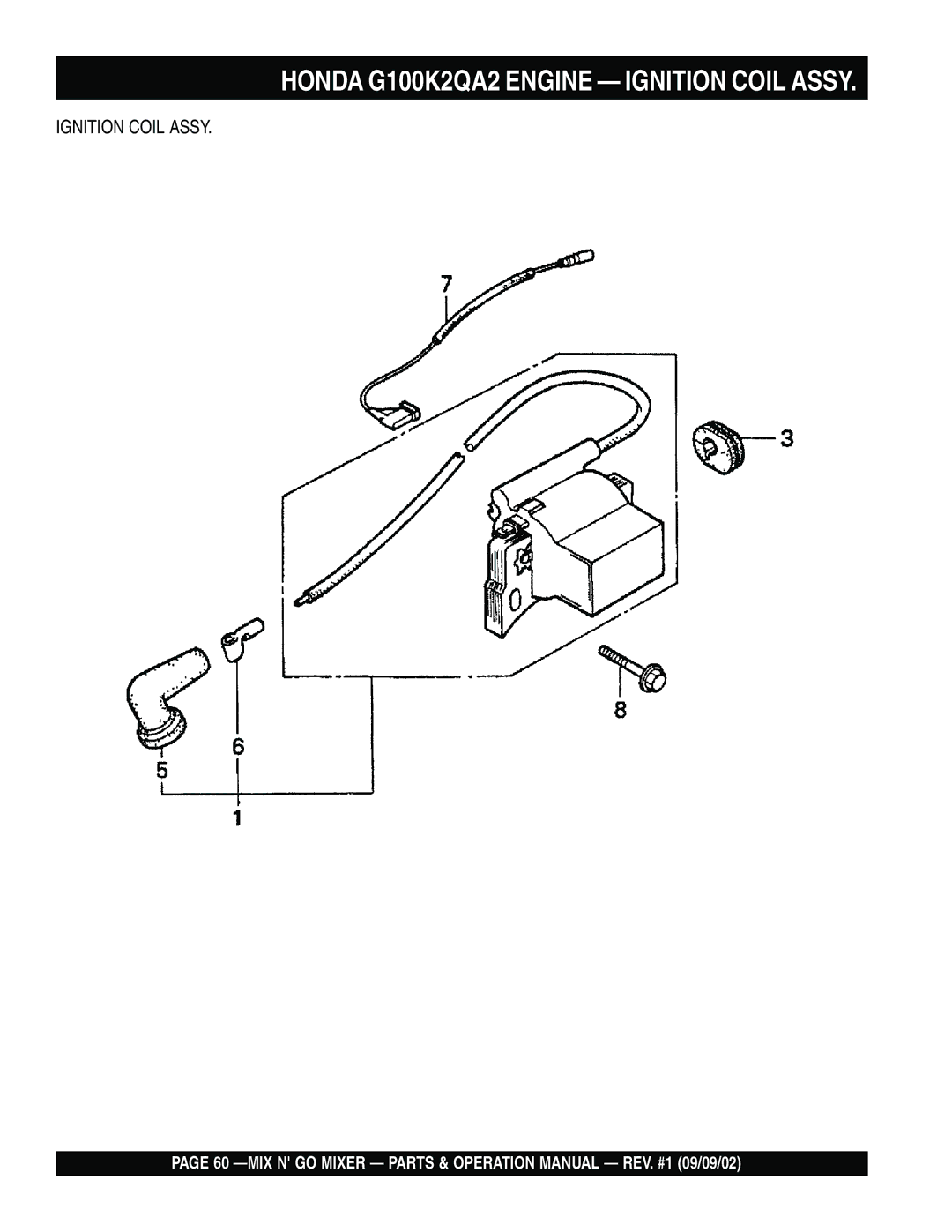 Multiquip MC3H, MC3SE operation manual Honda G100K2QA2 Engine Ignition Coil Assy 