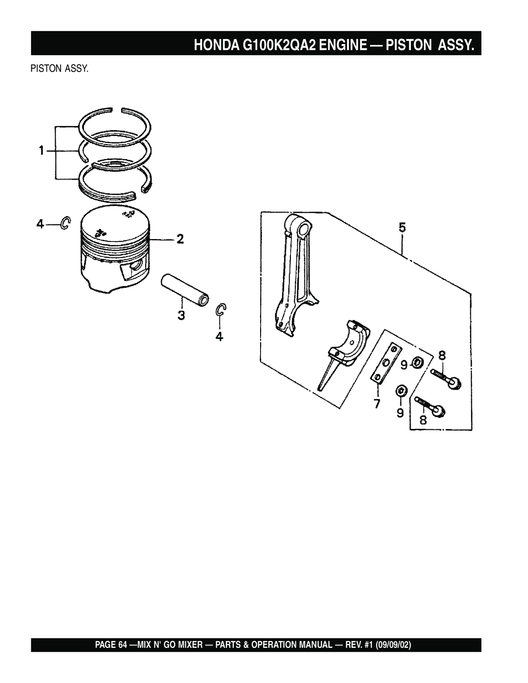 Multiquip MC3H, MC3SE operation manual Honda G100K2QA2 Engine Piston Assy 