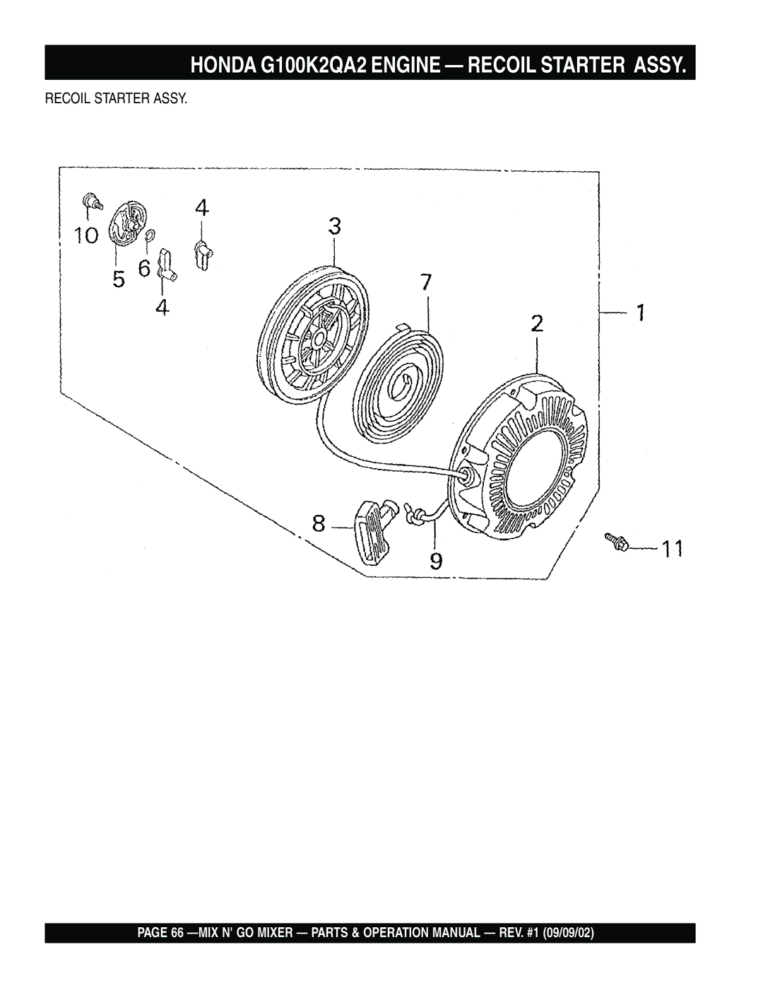 Multiquip MC3H, MC3SE operation manual Honda G100K2QA2 Engine Recoil Starter Assy 