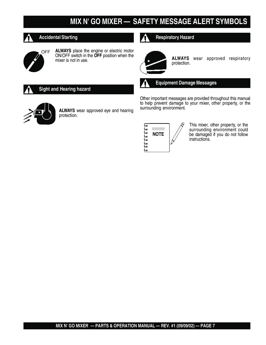 Multiquip MC3SE, MC3H operation manual Always wear approved respiratory protection, Instructions 