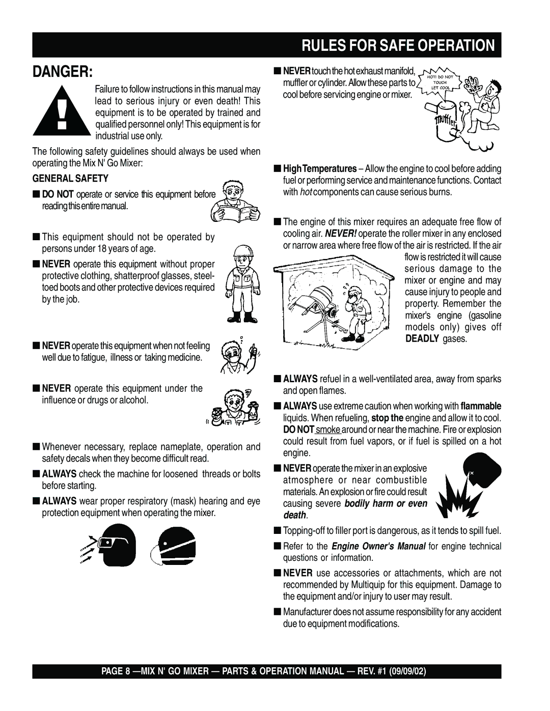 Multiquip MC3H, MC3SE operation manual Rules for Safe Operation, General Safety 