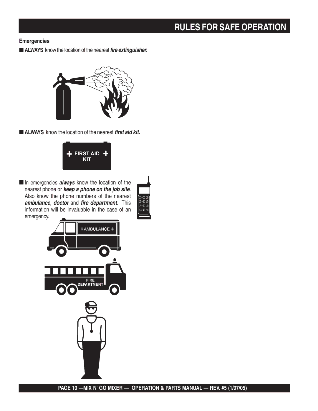 Multiquip MC3PE, MC3SE, MC3S (B&S), MC3P (B&S) manual Emergencies 