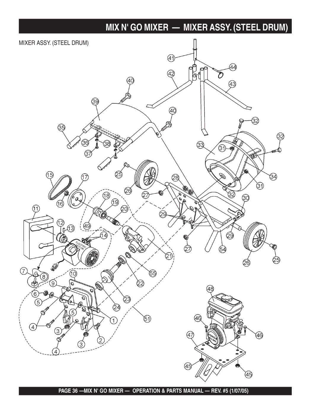 Multiquip MC3SE, MC3S (B&S), MC3PE, MC3P (B&S) manual MIX N GO Mixer Mixer ASSY. Steel Drum 