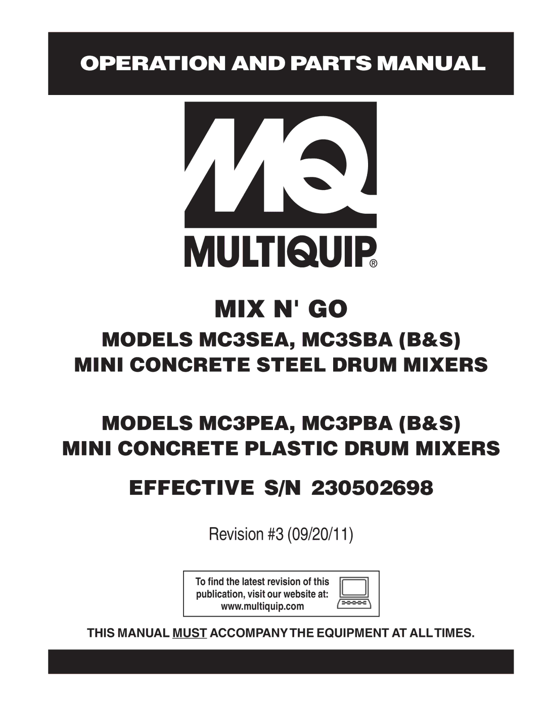 Multiquip MC3PBA (B&S), MC3SEA, MC3SBA (B&S), MC3PEA manual Mix N Go 