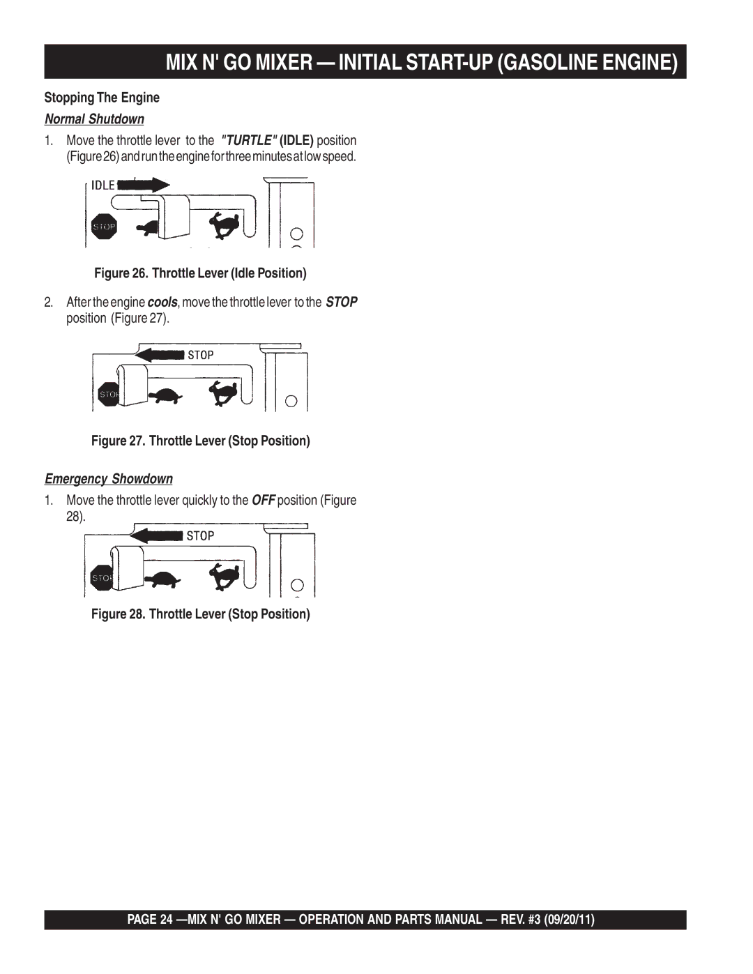 Multiquip MC3SEA, MC3PBA (B&S), MC3SBA (B&S), MC3PEA MIX N GO Mixer Initial START-UP Gasoline Engine, Stopping The Engine 