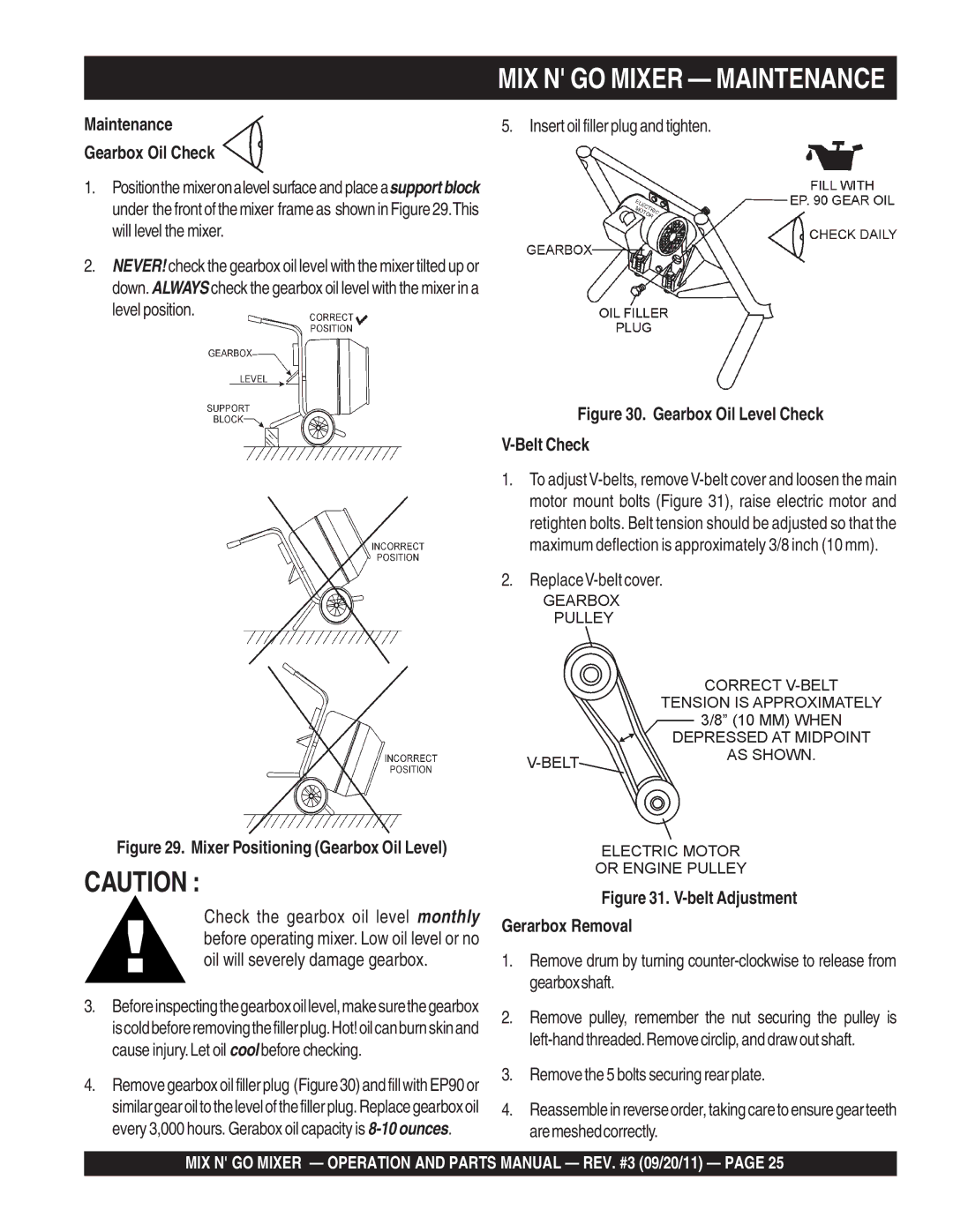 Multiquip MC3PBA (B&S), MC3SEA, MC3SBA (B&S), MC3PEA manual MIX N GO Mixer Maintenance, Maintenance Gearbox Oil Check 
