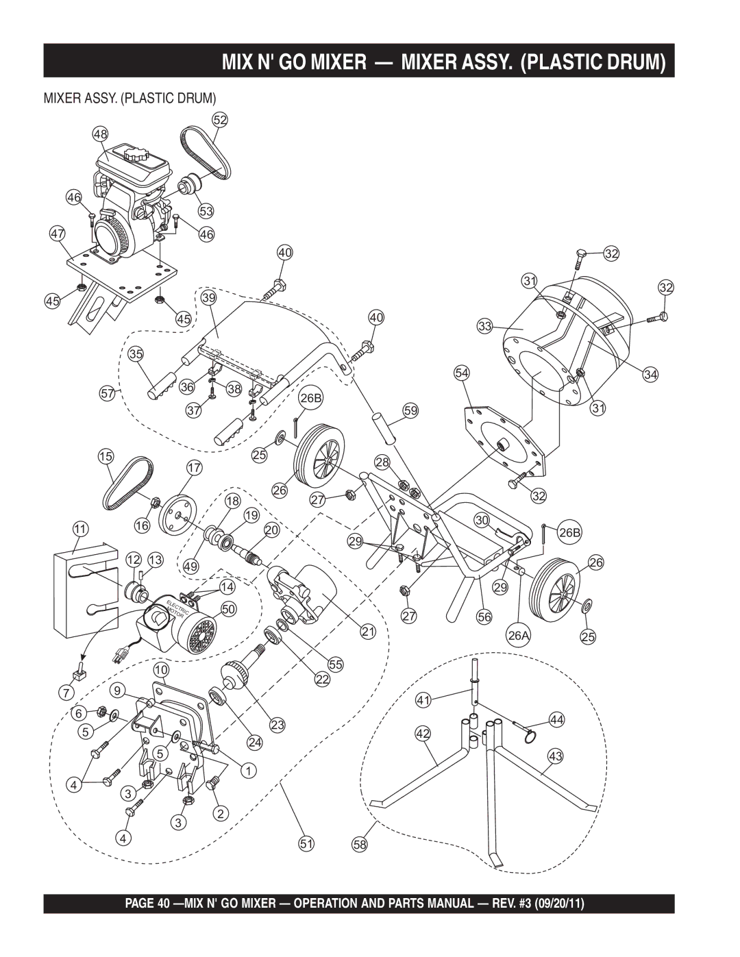 Multiquip MC3SEA, MC3PBA (B&S), MC3SBA (B&S), MC3PEA manual MIX N GO Mixer Mixer ASSY. Plastic Drum 