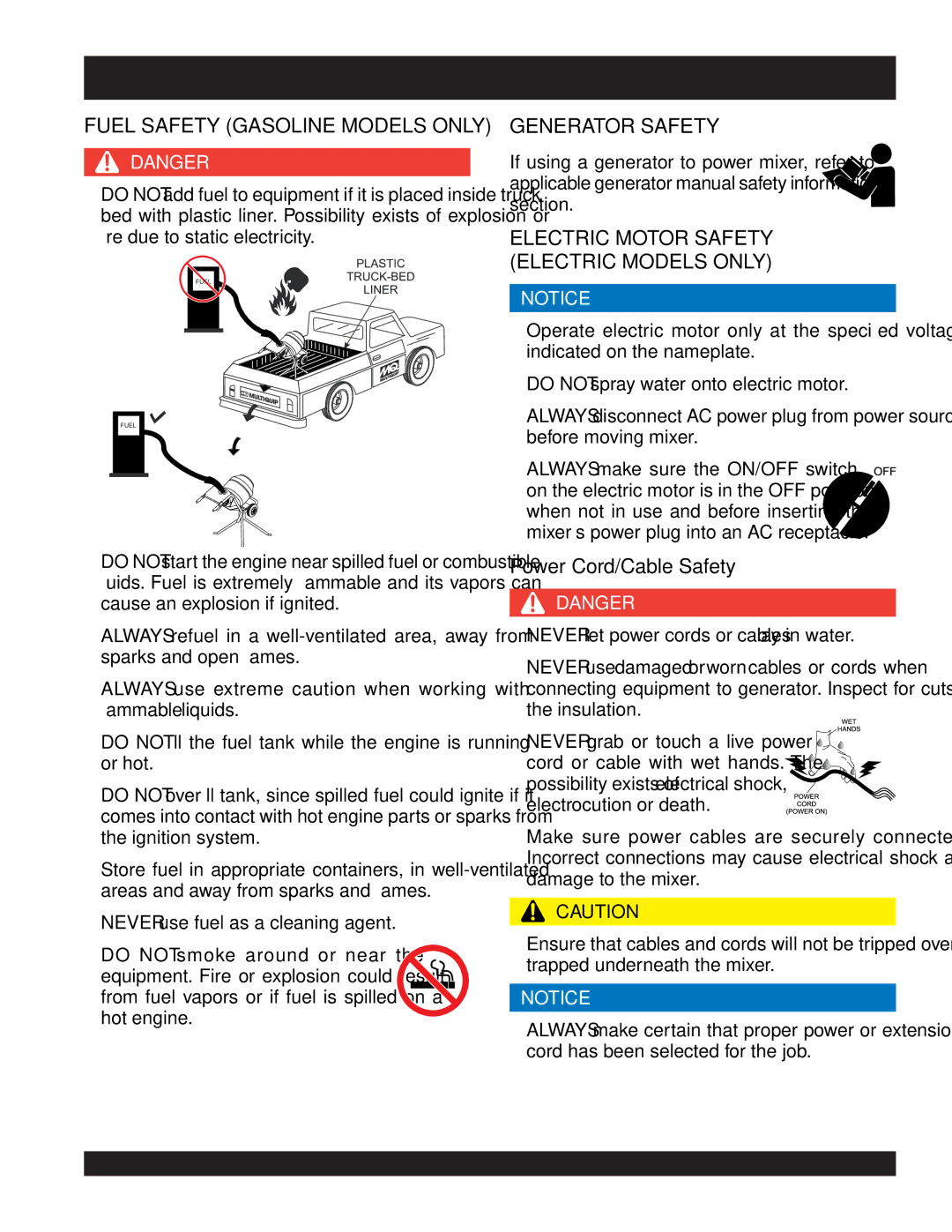 Multiquip MC3PBA (B&S), MC3SEA, MC3SBA (B&S), MC3PEA manual Fuel Safety Gasoline Models only 