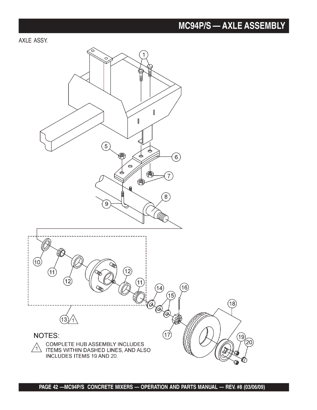 Multiquip MC94S manual MC94P/S Axle Assembly, Axle Assy 