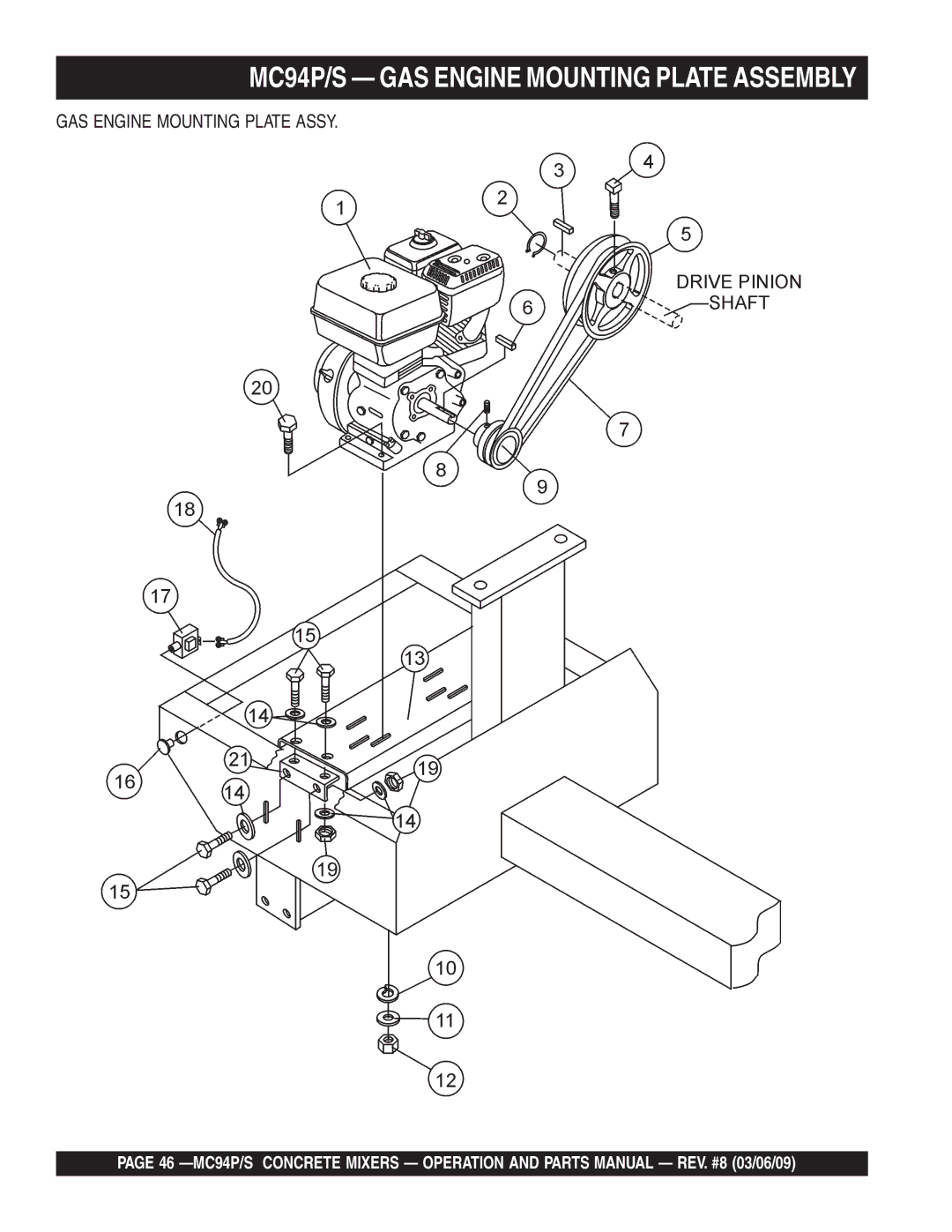 Multiquip MC94S manual MC94P/S GAS Engine Mounting Plate Assembly, GAS Engine Mounting Plate Assy 