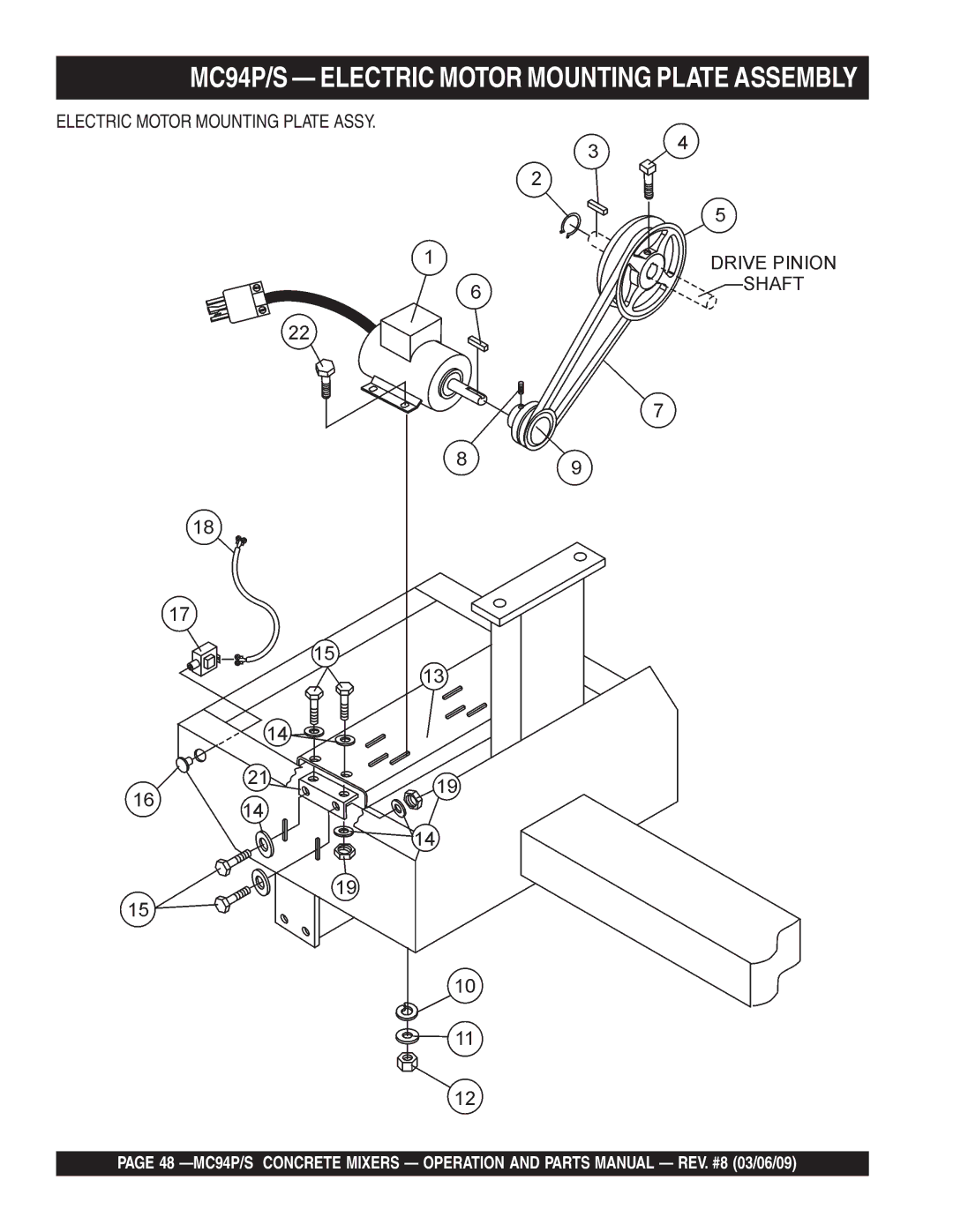 Multiquip MC94S manual MC94P/S Electric Motor Mounting Plate Assembly, Electric Motor Mounting Plate Assy 